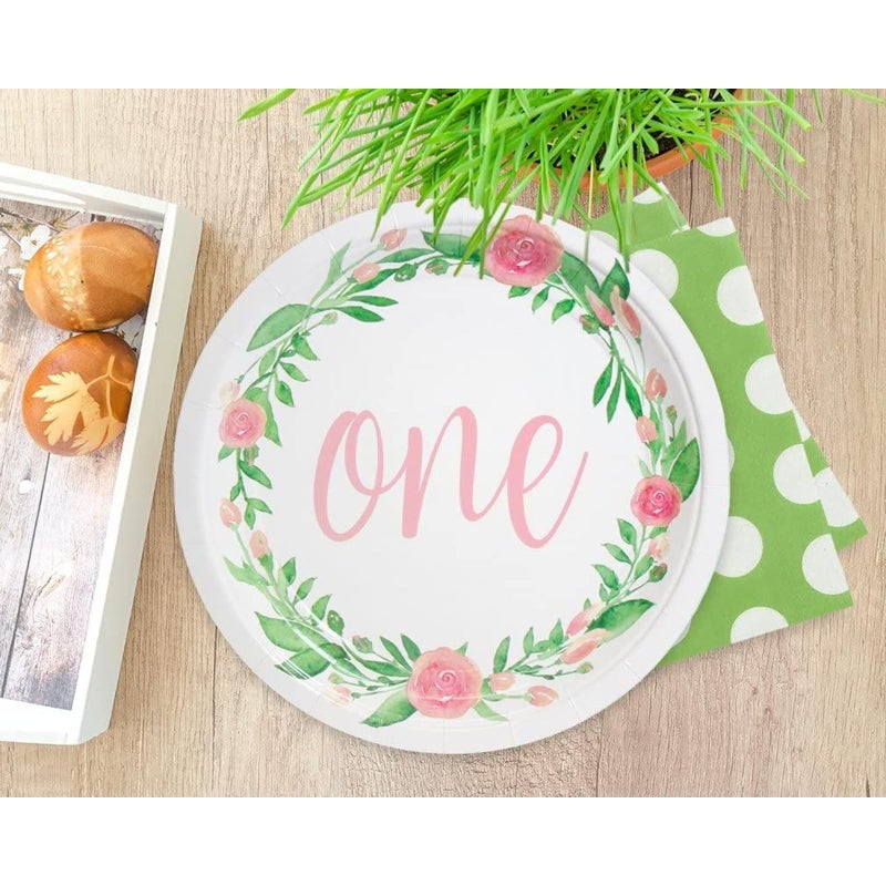 BLUE PANDA Decorative Floral Paper Plates - 9-Inch, Pack of 80 & Disposable Floral Birthday Party Plate - 1st Birthday Party Supplies - Image 3